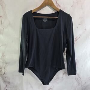 Everlane Bodysuit Women XL Black Cheeky Bikini Long Sleeve Square Neck Supima